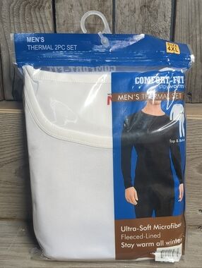Men's Comfort Fit Fleece Lined 2 Piece Thermal Set Size 4XL, White